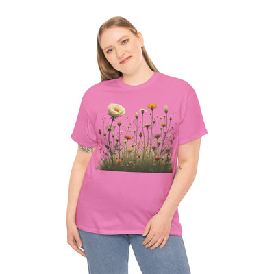 Wildflowers and White Roses, Graphic T-Shirts for Women, Floral Shirt, Womens Short Sleeve, Ladies Graphic Tees #5041TTS