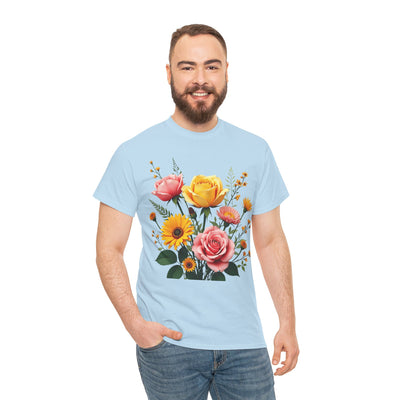 Wildflowers and Pink & Yellow Roses, Graphic T-Shirts for Women, Floral Shirt, Womens Short Sleeve, Ladies Graphic Tees #5146TTS