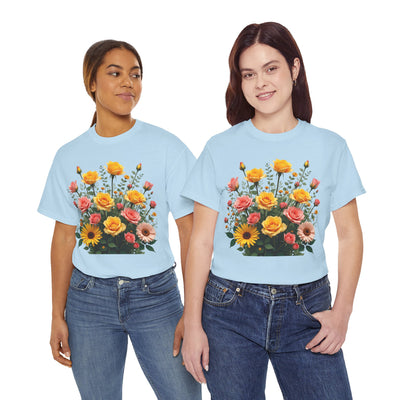 Wildflowers and Pink & Yellow Roses, Graphic T-Shirts for Women, Floral Shirt, Womens Short Sleeve, Ladies Graphic Tees #5141TTS