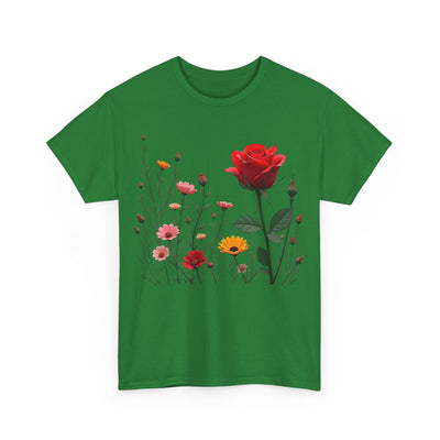 Wildflowers and a Red Rose, Graphic T-Shirts for Women, Floral Shirt, Womens Short Sleeve, Ladies Graphic Tees #5006TTS