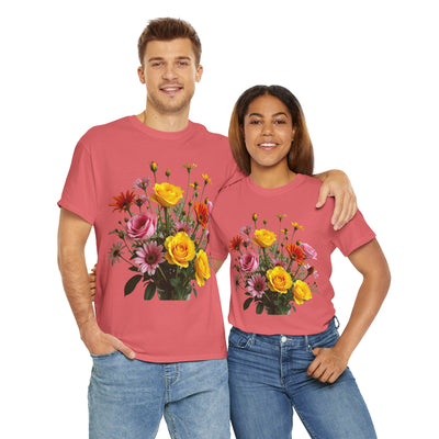 Wildflowers and Pink & Yellow Roses, Graphic T-Shirts for Women, Floral Shirt, Womens Short Sleeve, Ladies Graphic Tees #5138TTS