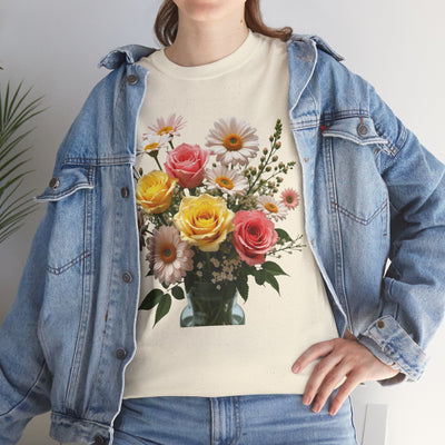 Wildflowers and Pink & Yellow Roses, Graphic T-Shirts for Women, Floral Shirt, Womens Short Sleeve, Ladies Graphic Tees #5136TTS