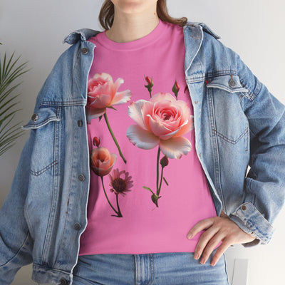 Wildflowers and Pink Roses, Graphic T-Shirts for Women, Floral Shirt, Womens Short Sleeve, Ladies Graphic Tees #5019TTS