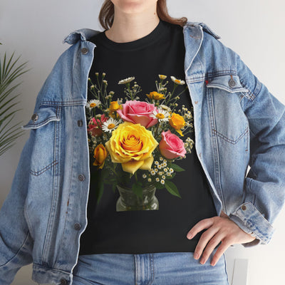 Wildflowers and Pink & Yellow Roses, Graphic T-Shirts for Women, Floral Shirt, Womens Short Sleeve, Ladies Graphic Tees #5143TTS