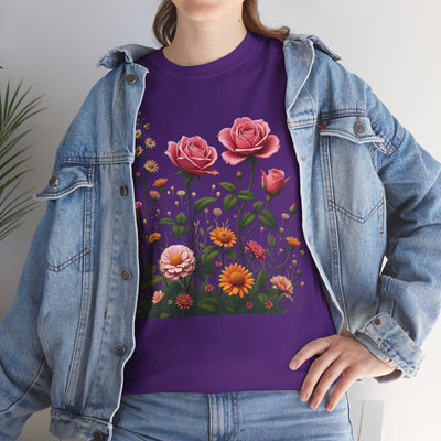Wildflowers and Pink Roses, Graphic T-Shirts for Women, Floral Shirt, Womens Short Sleeve, Ladies Graphic Tees #5013TTS