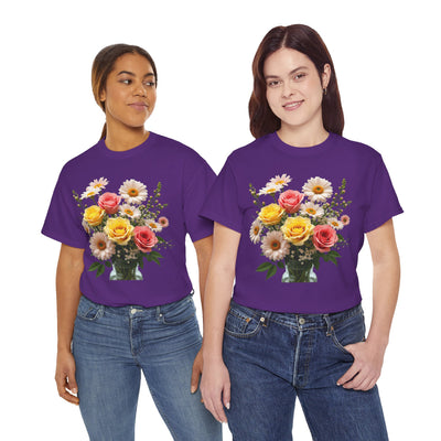 Wildflowers and Pink & Yellow Roses, Graphic T-Shirts for Women, Floral Shirt, Womens Short Sleeve, Ladies Graphic Tees #5136TTS