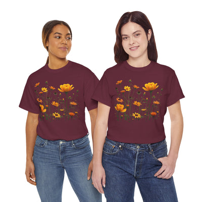Wildflowers and Yellow Roses, Graphic T-Shirts for Women, Floral Shirt, Womens Short Sleeve, Ladies Graphic Tees #5011TTS