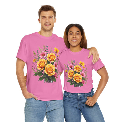 Wildflowers and Yellow Roses, Graphic T-Shirts for Women, Floral Shirt, Womens Short Sleeve, Ladies Graphic Tees #5135TTS