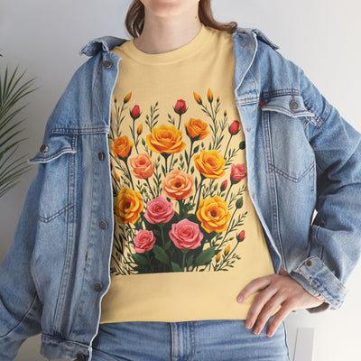 Wildflowers and Pink & Yellow Roses, Graphic T-Shirts for Women, Floral Shirt, Womens Short Sleeve, Ladies Graphic Tees #5140TTS