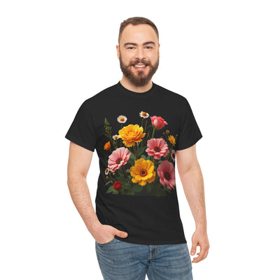 Wildflowers and Pink & Yellow Roses, Graphic T-Shirts for Women, Floral Shirt, Womens Short Sleeve, Ladies Graphic Tees #5147TTS
