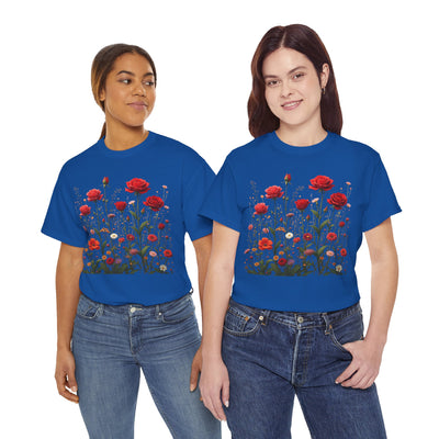 Wildflowers and Red Roses, Graphic T-Shirts for Women, Floral Shirt, Womens Short Sleeve, Ladies Graphic Tees #5035TTS