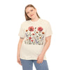 Wildflowers and Pink Roses, Graphic T-Shirts for Women, Floral Shirt, Womens Short Sleeve, Ladies Graphic Tees #5015TTS