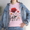 Wildflowers and a Red Rose, Graphic T-Shirts for Women, Floral Shirt, Womens Short Sleeve, Ladies Graphic Tees #5007TTS