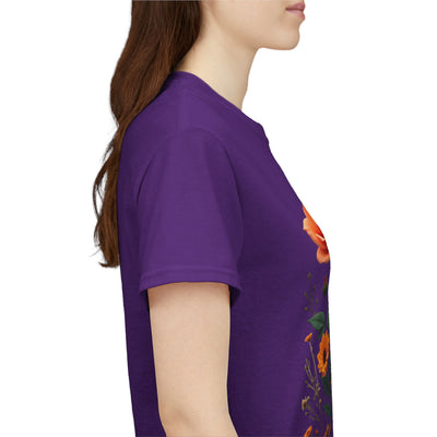 Wildflowers and Orange Roses, Graphic T-Shirts for Women, Floral Shirt, Womens Short Sleeve, Ladies Graphic Tees #5046TTS