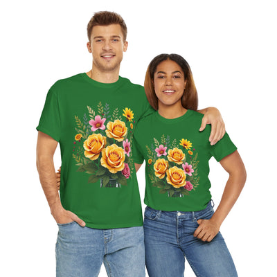 Wildflowers and Yellow Roses, Graphic T-Shirts for Women, Floral Shirt, Womens Short Sleeve, Ladies Graphic Tees #5135TTS