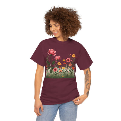 Wildflowers and Pink Roses, Graphic T-Shirts for Women, Floral Shirt, Womens Short Sleeve, Ladies Graphic Tees #5020TTS