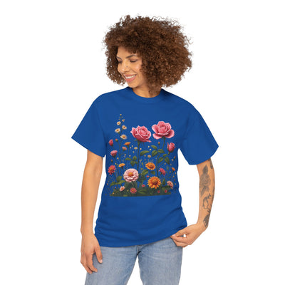 Wildflowers and Pink Roses, Graphic T-Shirts for Women, Floral Shirt, Womens Short Sleeve, Ladies Graphic Tees #5013TTS