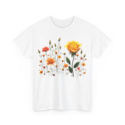 Wildflowers and a Yellow Rose, Graphic T-Shirts for Women, Floral Shirt, Womens Short Sleeve, Ladies Graphic Tees #5010TTS