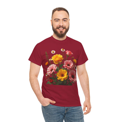 Wildflowers and Pink & Yellow Roses, Graphic T-Shirts for Women, Floral Shirt, Womens Short Sleeve, Ladies Graphic Tees #5147TTS