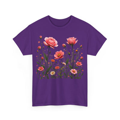 Wildflowers and Pink Roses, Graphic T-Shirts for Women, Floral Shirt, Womens Short Sleeve, Ladies Graphic Tees #5022TTS