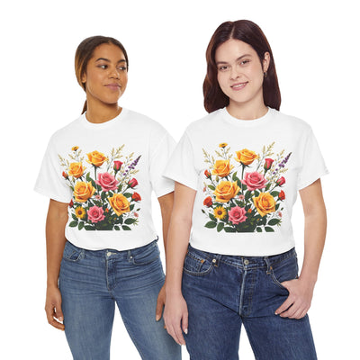 Wildflowers and Pink & Yellow Roses, Graphic T-Shirts for Women, Floral Shirt, Womens Short Sleeve, Ladies Graphic Tees #5142TTS