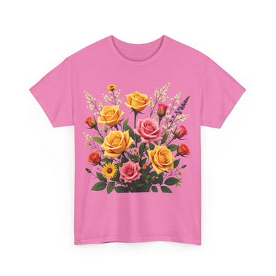 Wildflowers and Pink & Yellow Roses, Graphic T-Shirts for Women, Floral Shirt, Womens Short Sleeve, Ladies Graphic Tees #5142TTS
