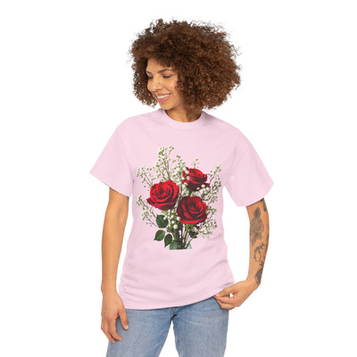Wildflowers and Red Roses, Graphic T-Shirts for Women, Floral Shirt, Womens Short Sleeve, Ladies Graphic Tees #5127TTS