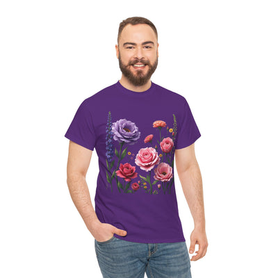Wildflowers and Pink/Violet Roses, Graphic T-Shirts for Women, Floral Shirt, Womens Short Sleeve, Ladies Graphic Tees #5100TTS