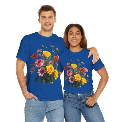 Wildflowers and Pink & Yellow Roses, Graphic T-Shirts for Women, Floral Shirt, Womens Short Sleeve, Ladies Graphic Tees #5138TTS