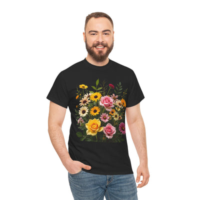 Wildflowers and Pink & Yellow Roses, Graphic T-Shirts for Women, Floral Shirt, Womens Short Sleeve, Ladies Graphic Tees #5150TTS