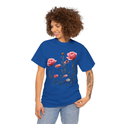 Wildflowers and Pink Roses, Graphic T-Shirts for Women, Floral Shirt, Womens Short Sleeve, Ladies Graphic Tees #5018TTS