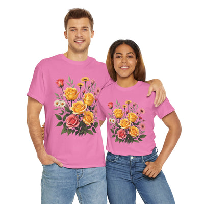 Wildflowers and Pink & Yellow Roses, Graphic T-Shirts for Women, Floral Shirt, Womens Short Sleeve, Ladies Graphic Tees #5137TTS