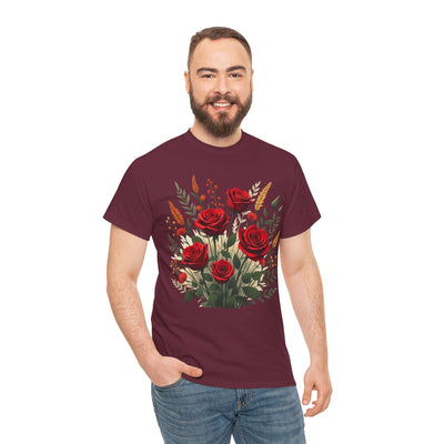 Wildflowers and Red Roses, Graphic T-Shirts for Women, Floral Shirt, Womens Short Sleeve, Ladies Graphic Tees #5129TTS