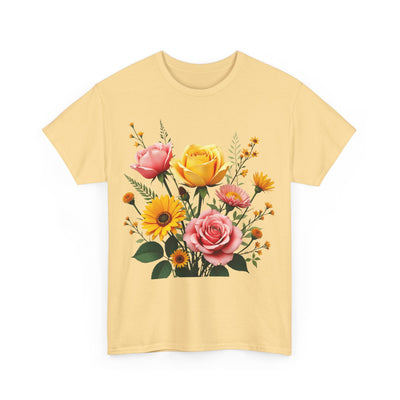 Wildflowers and Pink & Yellow Roses, Graphic T-Shirts for Women, Floral Shirt, Womens Short Sleeve, Ladies Graphic Tees #5146TTS