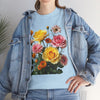 Wildflowers and Pink & Yellow Roses, Graphic T-Shirts for Women, Floral Shirt, Womens Short Sleeve, Ladies Graphic Tees #5148TTS