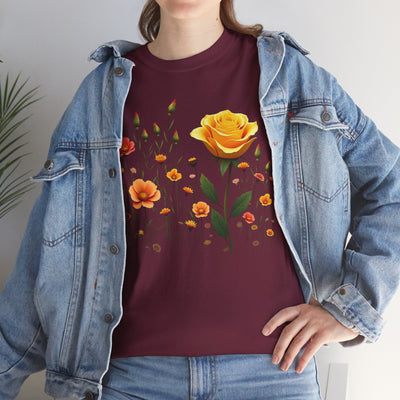 Wildflowers and a Yellow Rose, Graphic T-Shirts for Women, Floral Shirt, Womens Short Sleeve, Ladies Graphic Tees #5010TTS