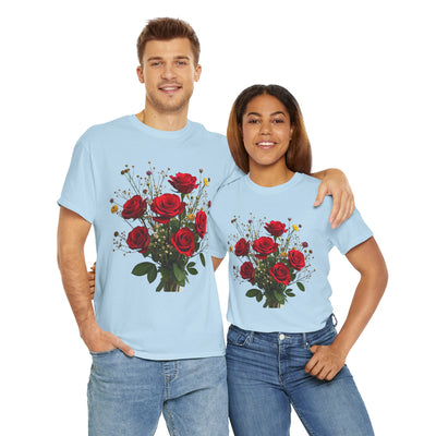 Wildflowers and Red Roses, Graphic T-Shirts for Women, Floral Shirt, Womens Short Sleeve, Ladies Graphic Tees #5131TTS