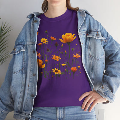 Wildflowers and Yellow Roses, Graphic T-Shirts for Women, Floral Shirt, Womens Short Sleeve, Ladies Graphic Tees #5011TTS