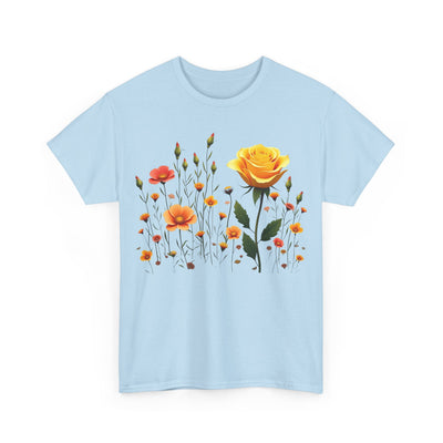 Wildflowers and a Yellow Rose, Graphic T-Shirts for Women, Floral Shirt, Womens Short Sleeve, Ladies Graphic Tees #5010TTS