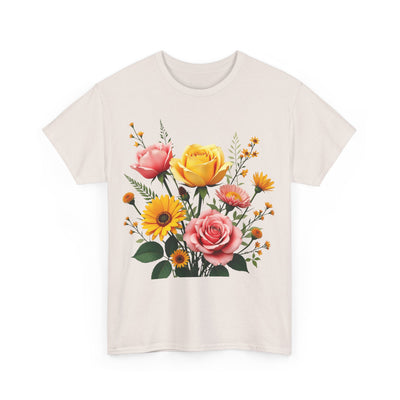 Wildflowers and Pink & Yellow Roses, Graphic T-Shirts for Women, Floral Shirt, Womens Short Sleeve, Ladies Graphic Tees #5146TTS