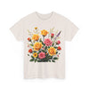 Wildflowers and Pink & Yellow Roses, Graphic T-Shirts for Women, Floral Shirt, Womens Short Sleeve, Ladies Graphic Tees #5142TTS
