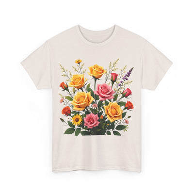 Wildflowers and Pink & Yellow Roses, Graphic T-Shirts for Women, Floral Shirt, Womens Short Sleeve, Ladies Graphic Tees #5142TTS