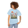 Wildflowers and Orange Roses, Graphic T-Shirts for Women, Floral Shirt, Womens Short Sleeve, Ladies Graphic Tees #5045TTS