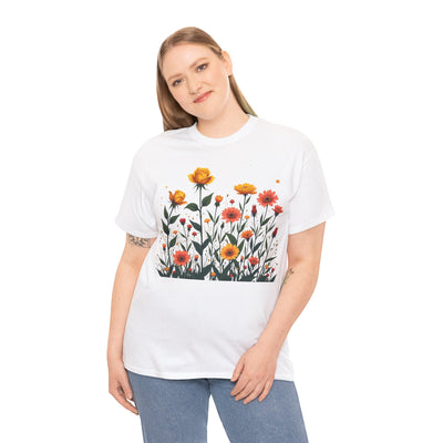 Wildflowers and Yellow Roses, Graphic T-Shirts for Women, Floral Shirt, Womens Short Sleeve, Ladies Graphic Tees #5026TTS