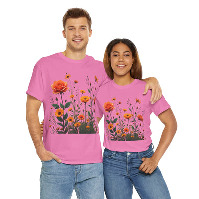 Wildflowers and Orange Roses, Graphic T-Shirts for Women, Floral Shirt, Womens Short Sleeve, Ladies Graphic Tees #5046TTS