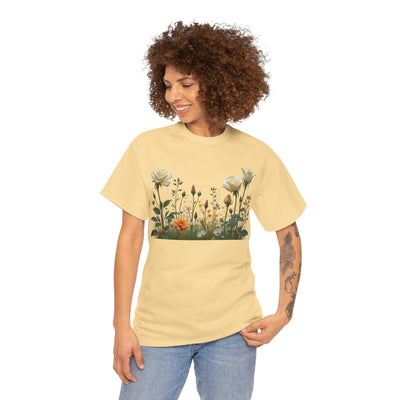 Wildflowers and White Roses, Graphic T-Shirts for Women, Floral Shirt, Womens Short Sleeve, Ladies Graphic Tees #5039TTS