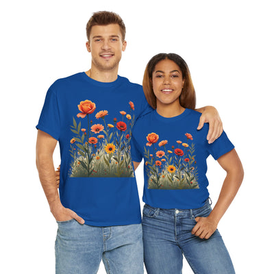 Wildflowers and Orange Roses, Graphic T-Shirts for Women, Floral Shirt, Womens Short Sleeve, Ladies Graphic Tees #5045TTS