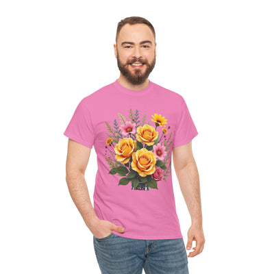 Wildflowers and Yellow Roses, Graphic T-Shirts for Women, Floral Shirt, Womens Short Sleeve, Ladies Graphic Tees #5135TTS