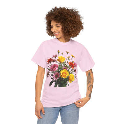 Wildflowers and Pink & Yellow Roses, Graphic T-Shirts for Women, Floral Shirt, Womens Short Sleeve, Ladies Graphic Tees #5138TTS