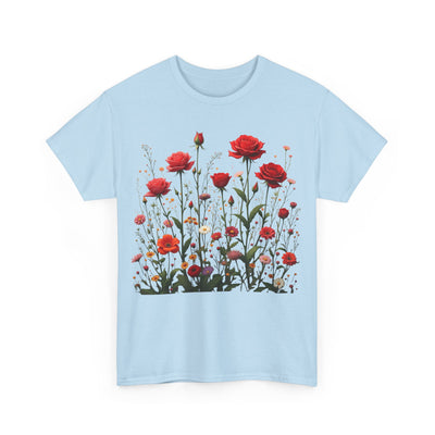 Wildflowers and Red Roses, Graphic T-Shirts for Women, Floral Shirt, Womens Short Sleeve, Ladies Graphic Tees #5035TTS